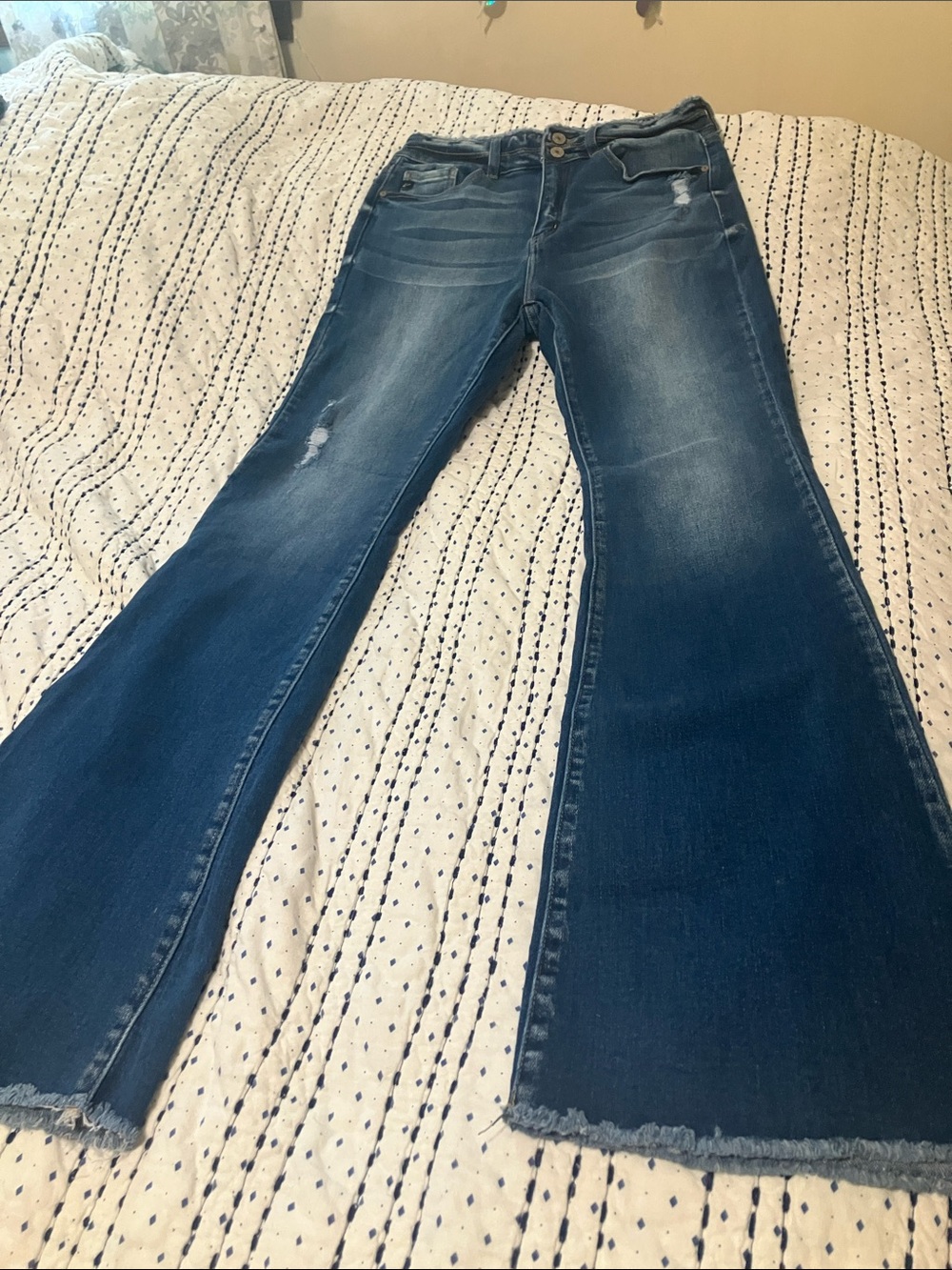 KanCan Dark Blue Flare Distressed Jeans